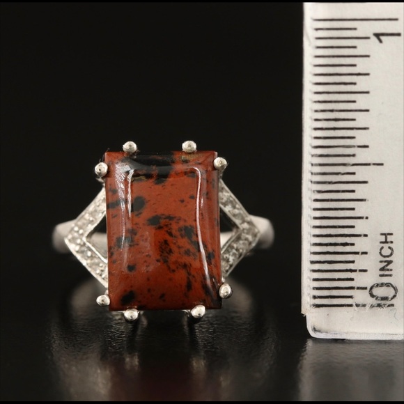Vintage Sterling Mahogany Obsidian White Topaz Teardrop Pendant and Square Ring - Picture 7 of 9